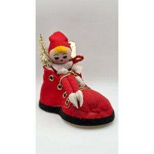 Vintage MCM Pixie Felt Elf in a Shoe Christmas Retro Holiday Decor Japan